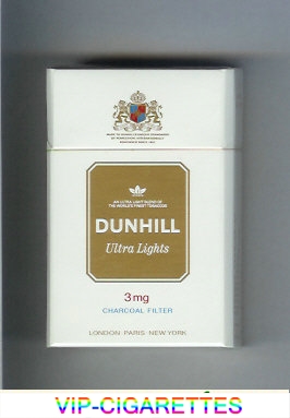 Dunhill Ultra Lights 3 mg Charcoal Filter white and gold cigarettes hard box