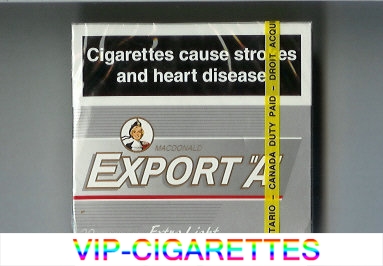 Export 'A' Macdonald 20 cigarettes Extra Light silver wide flat hard box