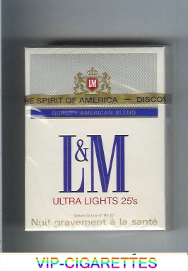 L&M Quality American Blend Ultra Lights 25s cigarettes hard box