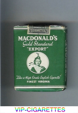 Macdonald's Gold Standard Export Finest Virginia green cigarettes soft box