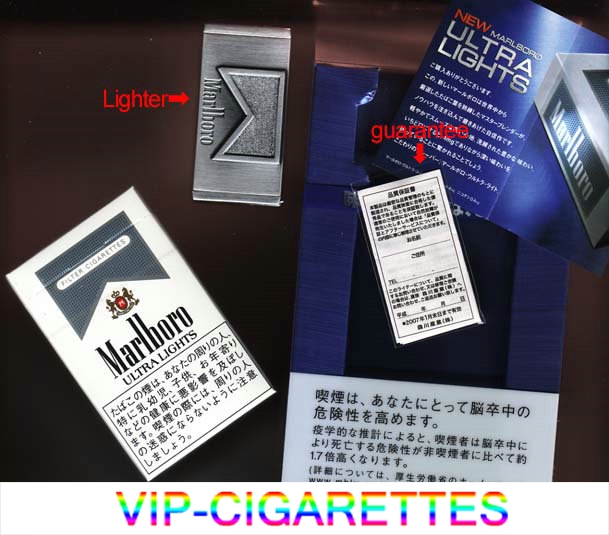 Marlboro ULTRA LIGHTS with a lighter cigarettes hard box