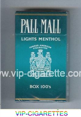 Pall Mall Famous American Cigarettes Lights Menthol Box 100s Dark Green cigarettes hard box