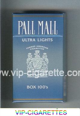 Pall Mall Famous American Cigarettes Ultra Lights Box 100s cigarettes hard box