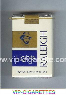 Raleigh Lights cigarettes white and blue and gold soft box