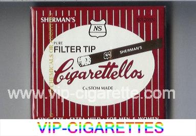 Sherman's Cigarettellos Filter Tip Brown Cigarettes wide flat hard box