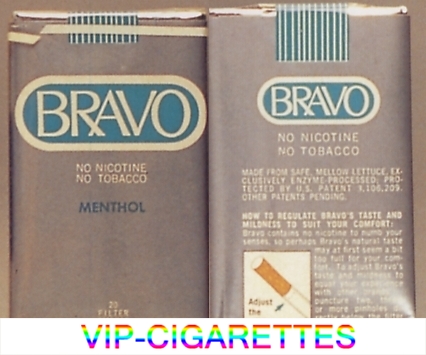 Bravo Menthol cigarettes No Nicotine No Tobacco