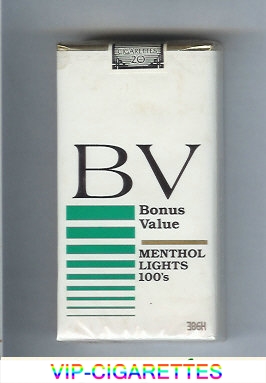 BV Bonus Value Menthol Lights 100s cigarettes USA