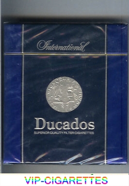 Ducados International black and blue 100s cigarettes wide flat hard box