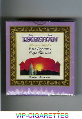 Darshan Classic Bidis Grape Flavored cigarettes wide flat hard box