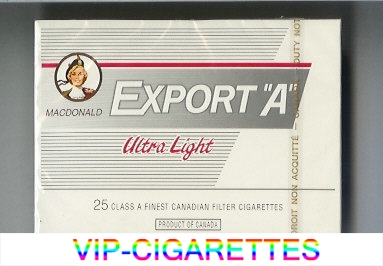 Export 'A' Macdonald Ultra Light 25s cigarettes white wide flat hard box