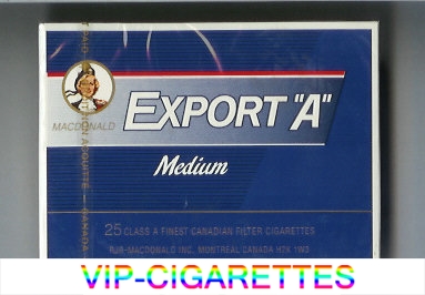 Export 'A' Macdonald Medium 25s cigarettes blue wide flat hard box