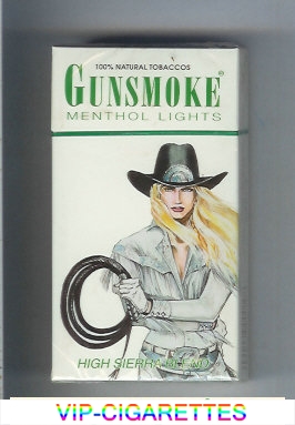 Gunsmoke High Sierra Blend Menthol Lights with cowgirl white 100s cigarettes hard box