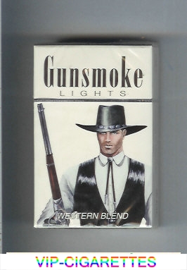 Gunsmoke Western Blend Lights with cowboy white cigarettes hard box