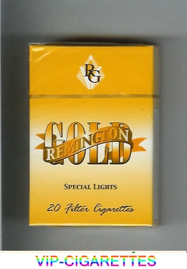 Gold Remington Special Lights yellow cigarettes hard box