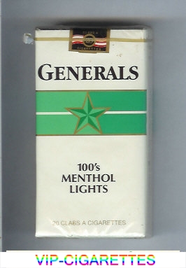 Generals 100s Menthol Lights cigarettes soft box