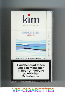 Kim Super Slim Celeste American Blend 100s cigarettes hard box