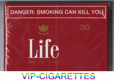 Life King Size Filter 30 red cigarettes wide flat hard box