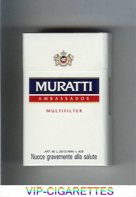 Muratti Ambassador Multifilter white and blue and red cigarettes hard box