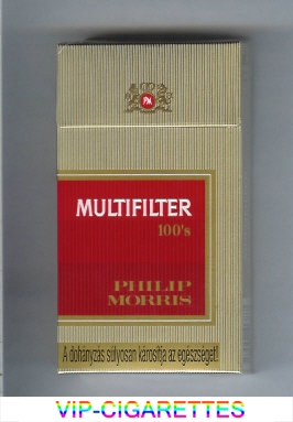 Multifilter Philip Morris gold and red 100s cigarettes hard box