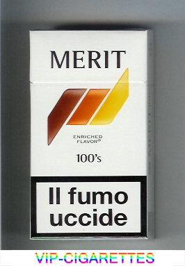 Merit 100s white and brown and orange and yellow cigarettes hard box