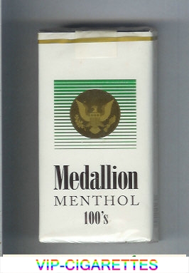 Medallion Menthol 100s white and green cigarettes soft box