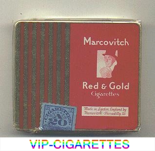 Marcovitch Red and Gold metal cigarettes wide flat hard box