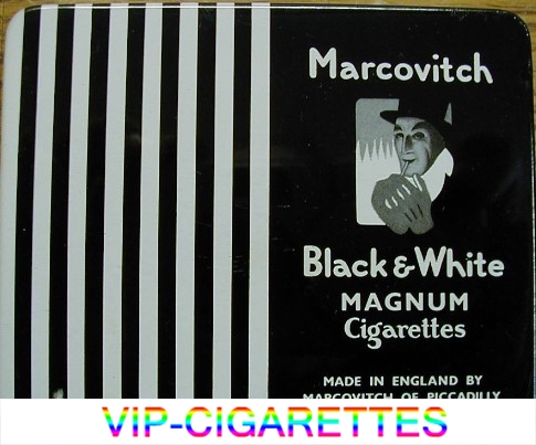 Marcovitch Black and White Magnum Cigarettes wide flat hard box