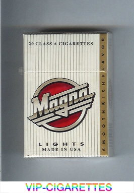 Magna Smooth Rich Flavor Lights white and gold cigarettes hard box