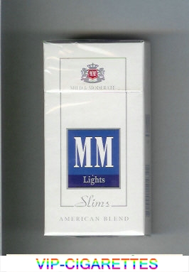 MM Slims Lights American Blend white and blue cigarettes hard box