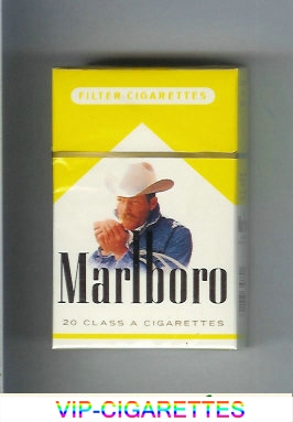 Marlboro with cowboy with cigarette white and yellow cigarettes hard box