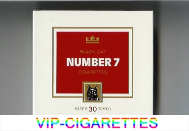 Number 7 Black Cat Filter 30 cigarettes wide flat hard box