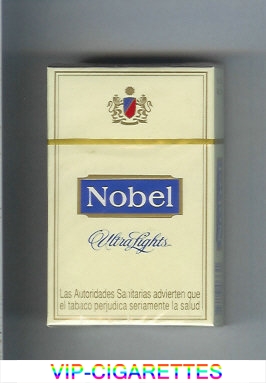 Nobel Ultra Lights yellow and blue cigarettes hard box