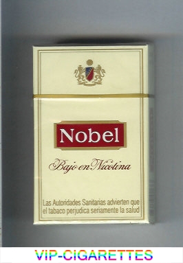 Nobel Bajo En Nicotina yellow and red cigarettes hard box