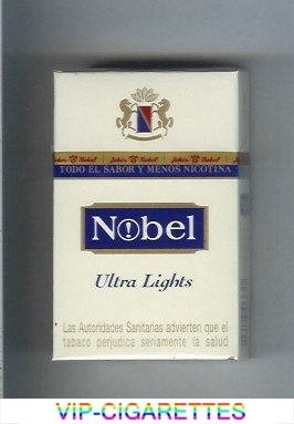 Nobel Ultra Lights white and blue cigarettes hard box