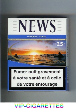 News International 25 white and blue hard box cigarettes