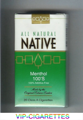 Native All Natural Menthol 100s 100 percent Additive-Free cigarettes soft box