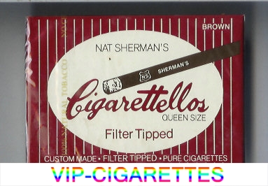 Nat Sherman's Cigarettellos Filter Tipped Brown cigarettes wide flat hard box