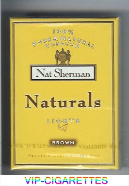 Nat Sherman Naturals Lights Brown 100s yellow cigarettes wide flat hard box