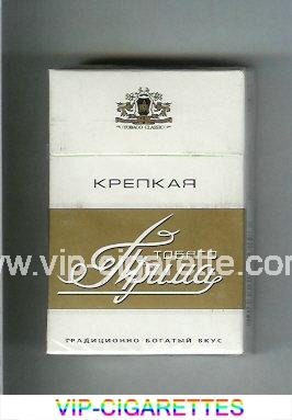 Prima Tobago Krepkaya Traditsionno Bogatij Vkus white and gold cigarettes hard box