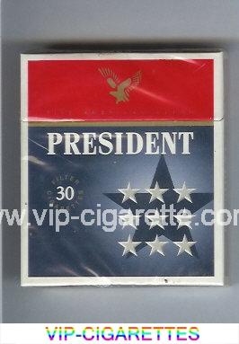 President Fine American Blend 30 blue and grey and red cigarettes hard box