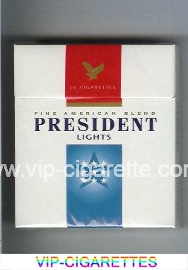 President Lights Fine American Blend 30 white and blue and red cigarettes hard box