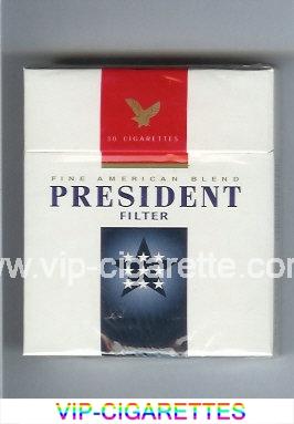 President Filter Fine American Blend 30 white and blue and red cigarettes hard box