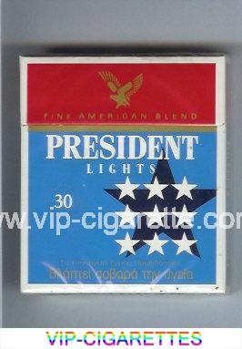 President Lights Fine American Blend 30 blue and red cigarettes hard box