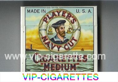 Player's Navy Cut Cigarettes 'Medium' blue and yellow cigarettes wide flat hard box