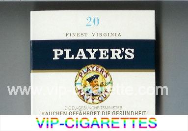 Player's Navy Cut Finest Virginia white and blue cigarettes wide flat hard box