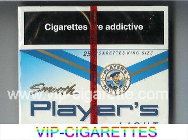 Player's Navy Cut Smooth Light 25 white and blue cigarettes wide flat hard box