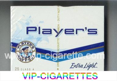 Player's Navy Cut Extra Light 25 white and blue cigarettes wide flat hard box