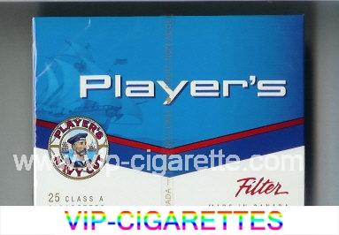Player's Navy Cut Filter 25 cigarettes blue and white wide flat hard box