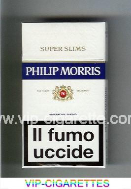 Philip Morris Super Slims American Blend 100s white and blue cigarettes hard box