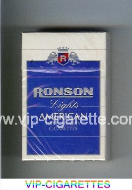 Ronson Lights American First Quality Cigarettes white and blue hard box